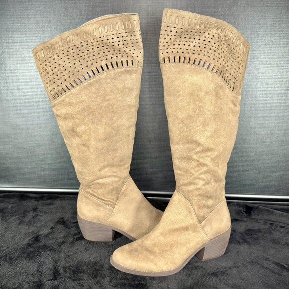 David Aaron Taupe Knee High Perforated Boots - Picture 11 of 11